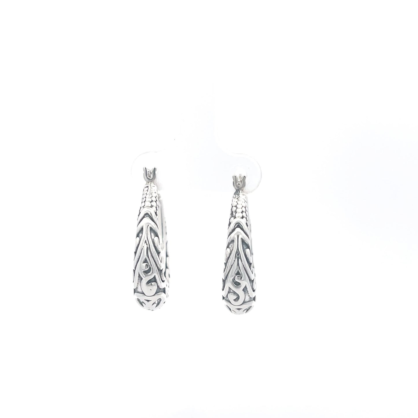 925 Silver Engraved Hoop Earrings with Intricate Design