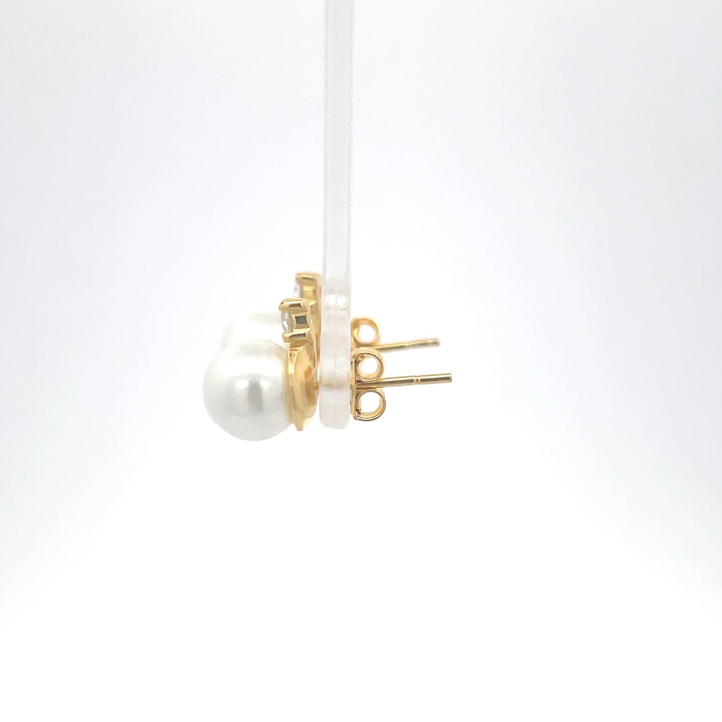 925 Silver Pearl Stud Earrings with Yellow Gold Plating