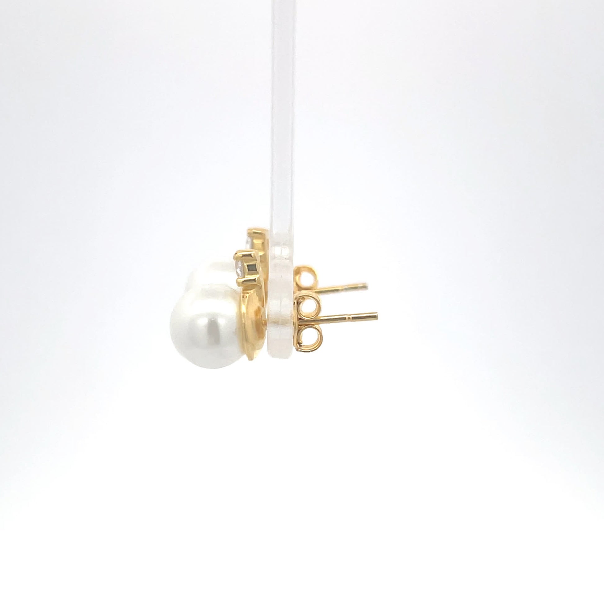 925 Silver Pearl Stud Earrings with Yellow Gold Plating