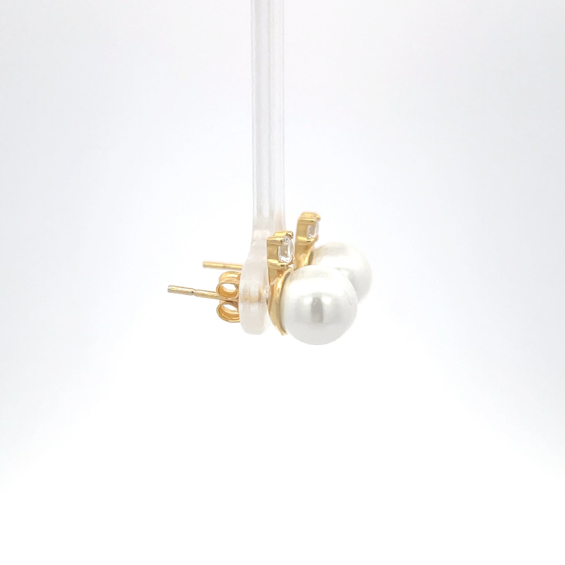 925 Silver Pearl Stud Earrings with Yellow Gold Plating
