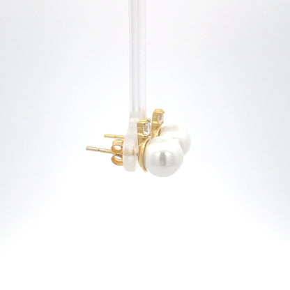925 Silver Pearl Stud Earrings with Yellow Gold Plating