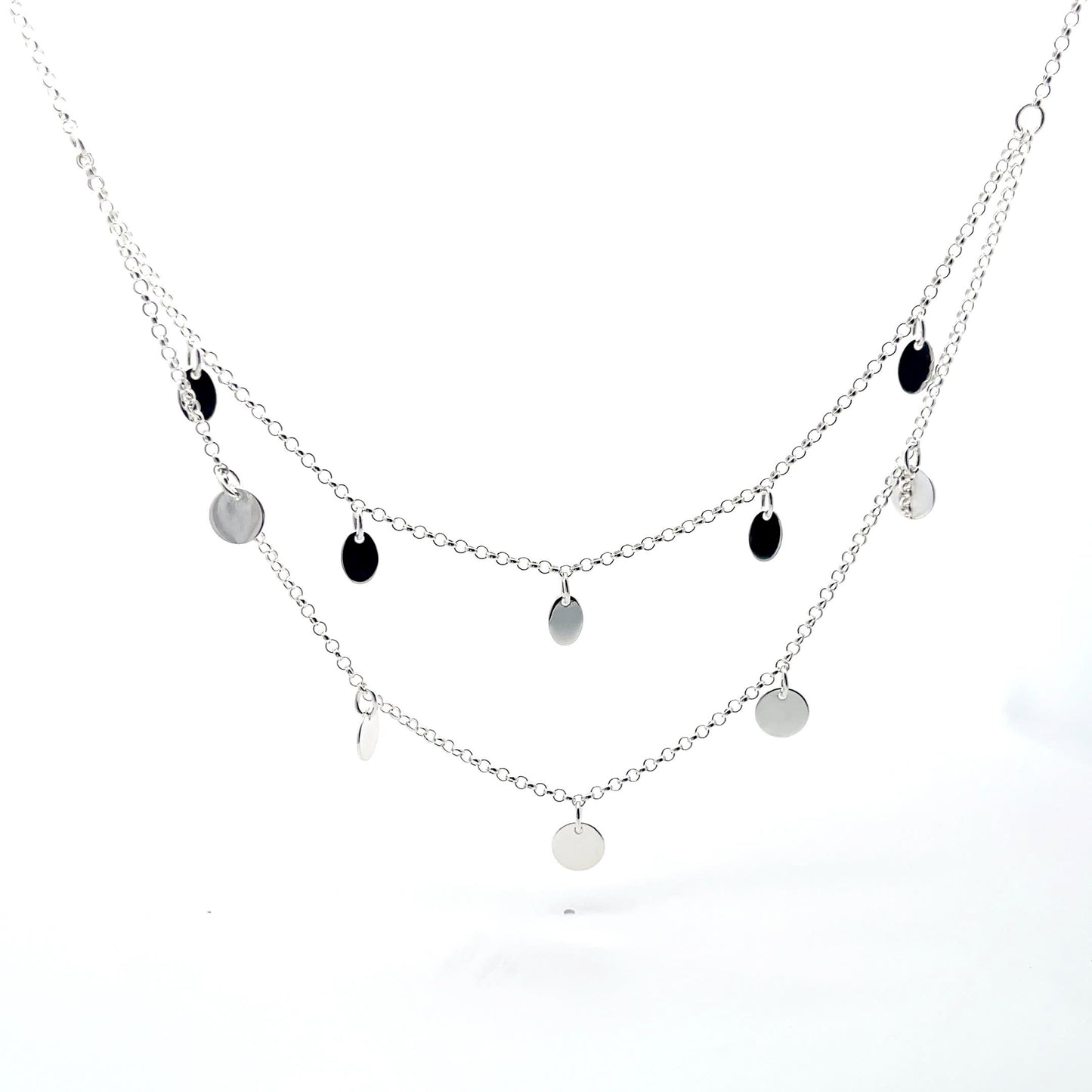 925 Silver Layered Necklace with Silver Disks for Women and Teens