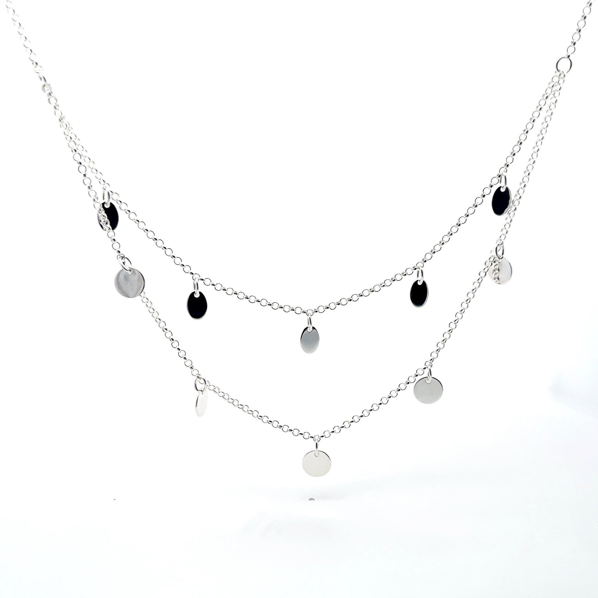 925 Silver Layered Necklace with Silver Disks for Women and Teens