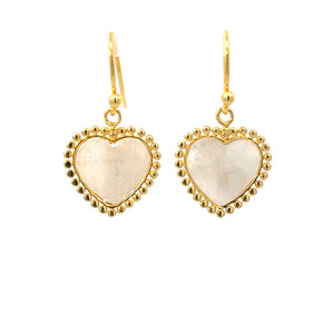 925 Silver Gold-Plated Heart Drop Earrings with Mother of Pearl