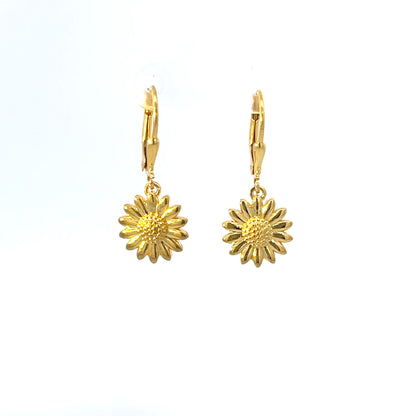 925 Silver Gold-Plated Sunflower Drop Earrings