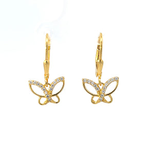 Boucles d'oreilles pendantes papillon en argent 925 plaqué or, ornées de pierres en oxyde de zirconium