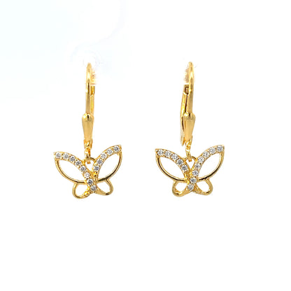 925 Silver Gold-Plated Butterfly Drop Earrings with Cubic Zircon Stones