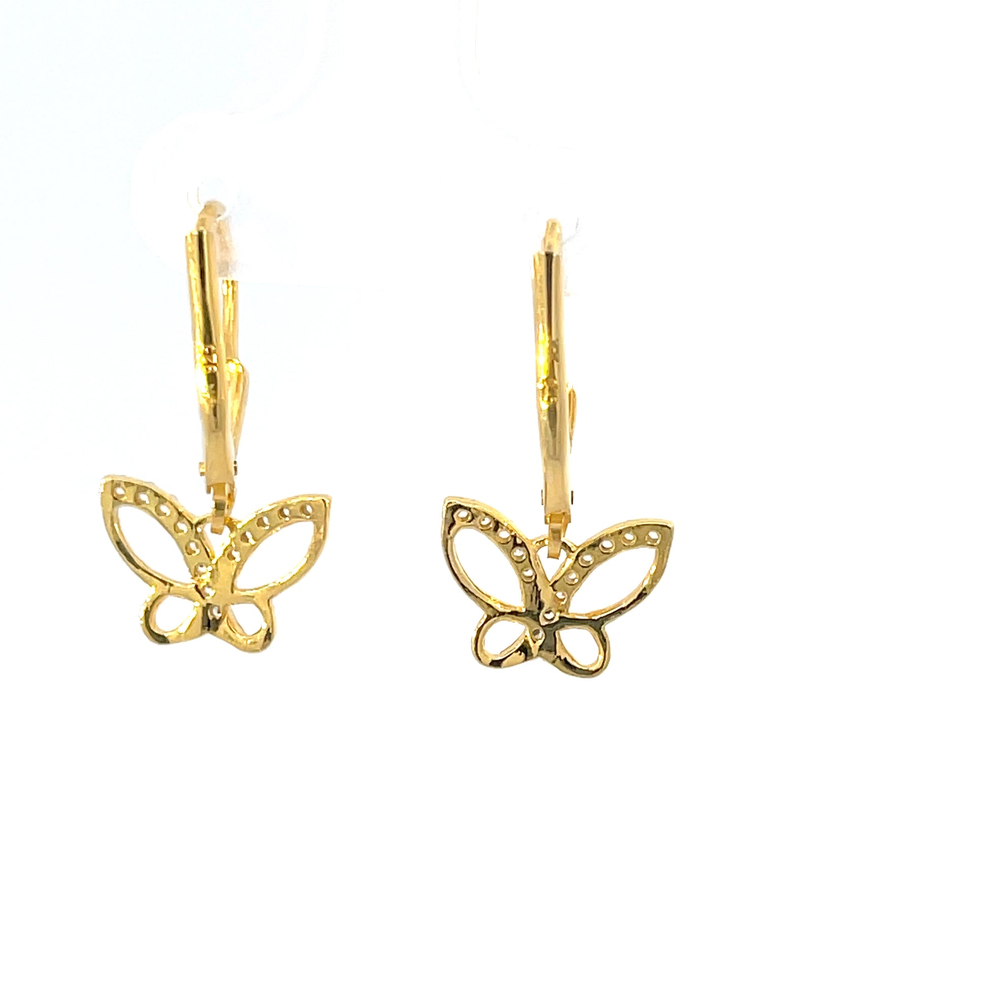 925 Silver Gold-Plated Butterfly Drop Earrings with Cubic Zircon Stones