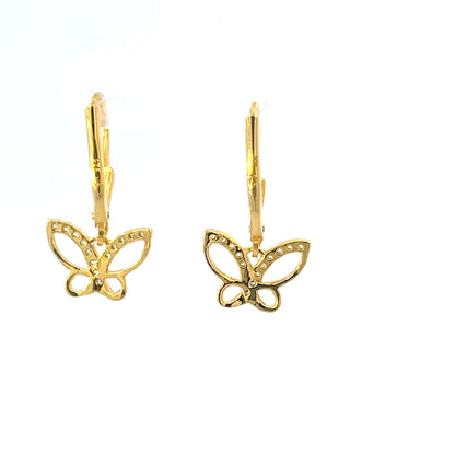 925 Silver Gold-Plated Butterfly Drop Earrings with Cubic Zircon Stones