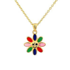 925 Silver Gold-Plated Multicolor Flower Pendant with Chain