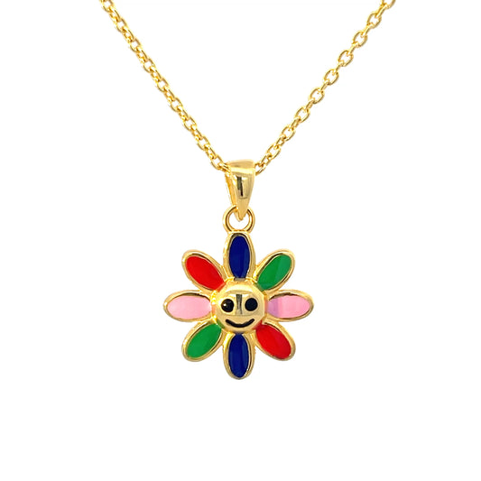 Vergoldeter 925er Silberanhänger mit mehrfarbiger Blume und Kette