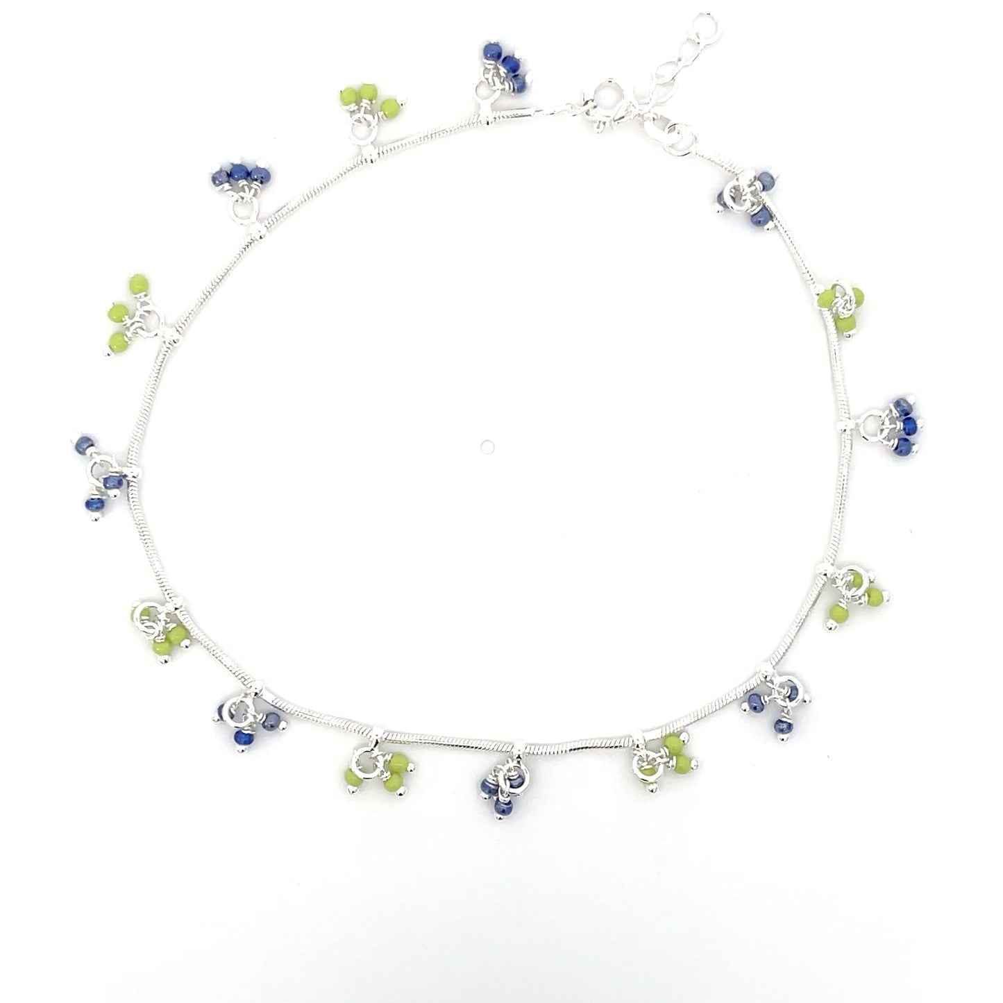 925er Silber Blumiges Fußkettchen mit bunten Perlen