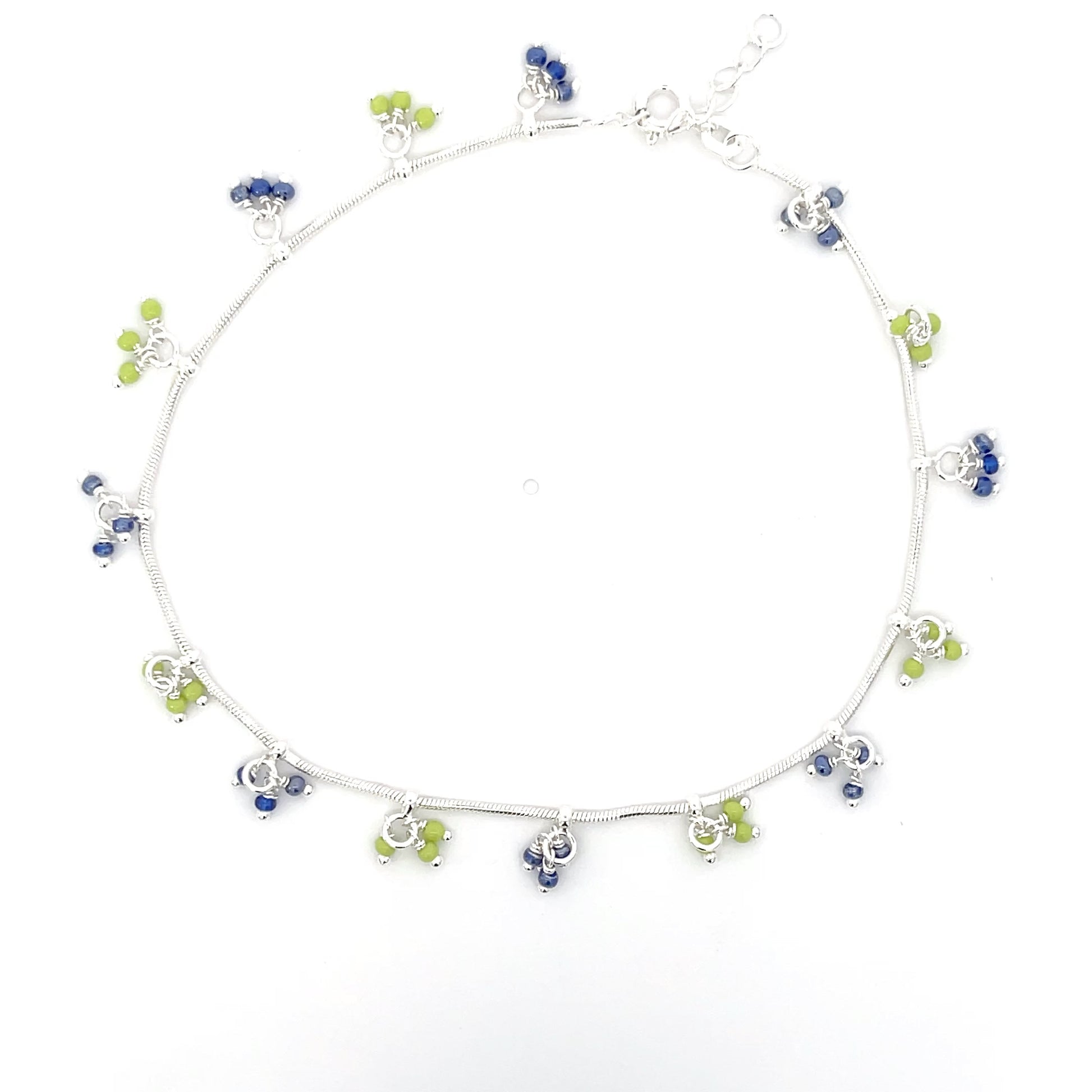 925er Silber Blumiges Fußkettchen mit bunten Perlen