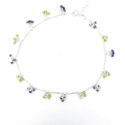 925er Silber Blumiges Fußkettchen mit bunten Perlen