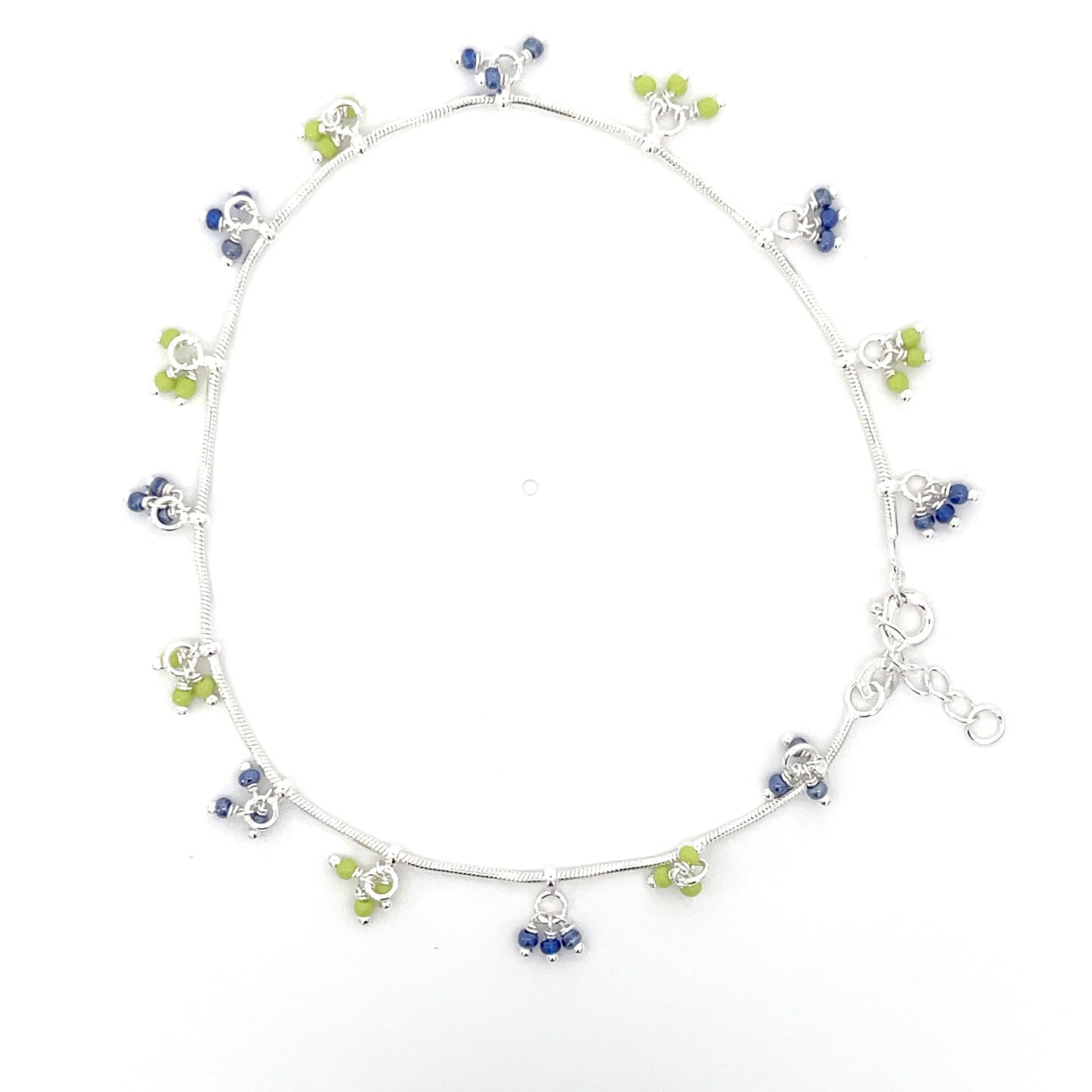925er Silber Blumiges Fußkettchen mit bunten Perlen