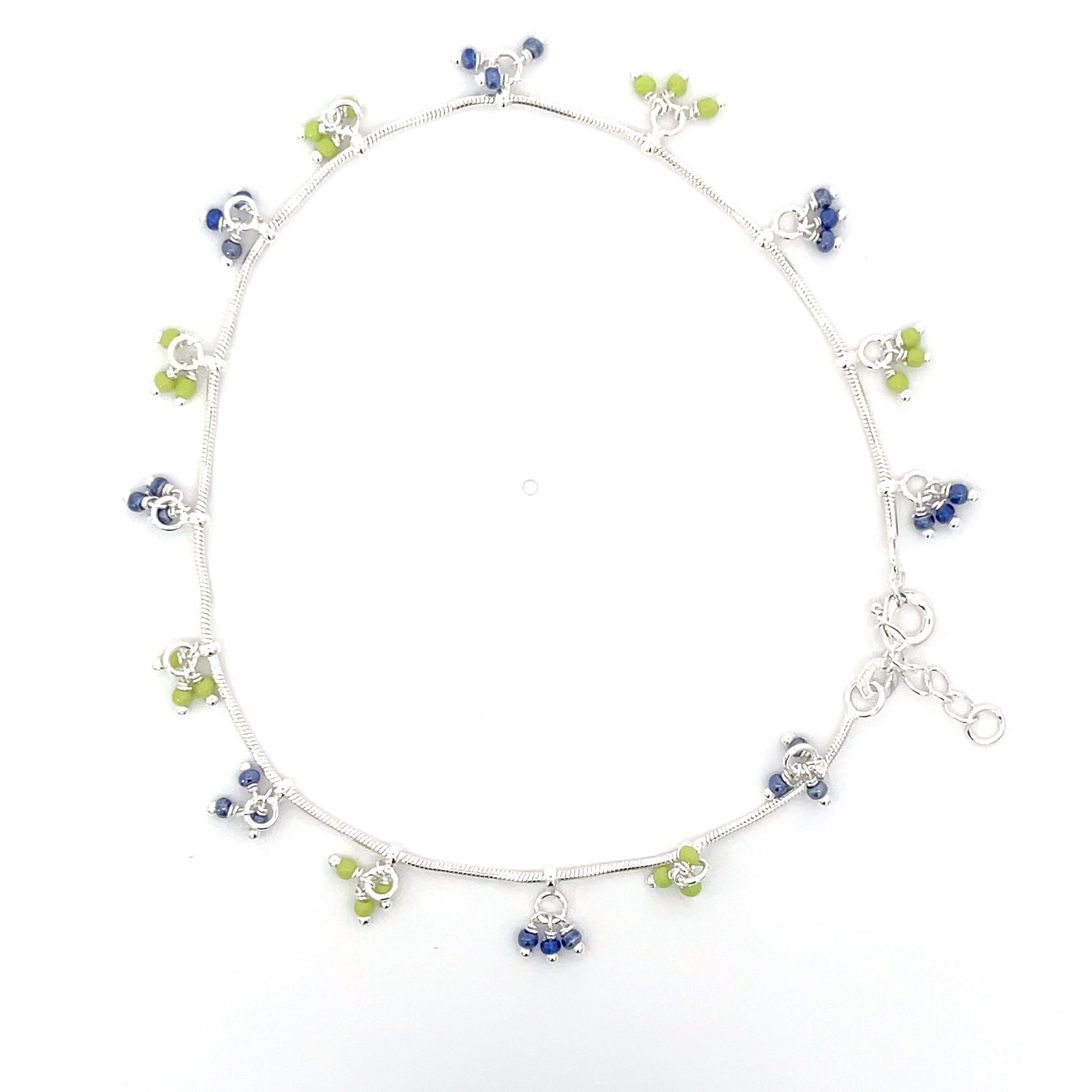 925er Silber Blumiges Fußkettchen mit bunten Perlen