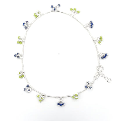 925er Silber Blumiges Fußkettchen mit bunten Perlen