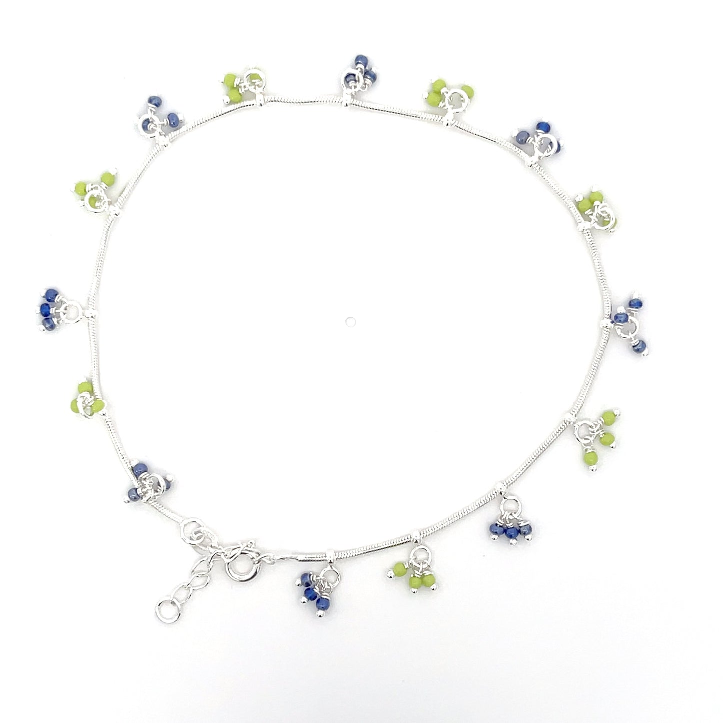 925er Silber Blumiges Fußkettchen mit bunten Perlen