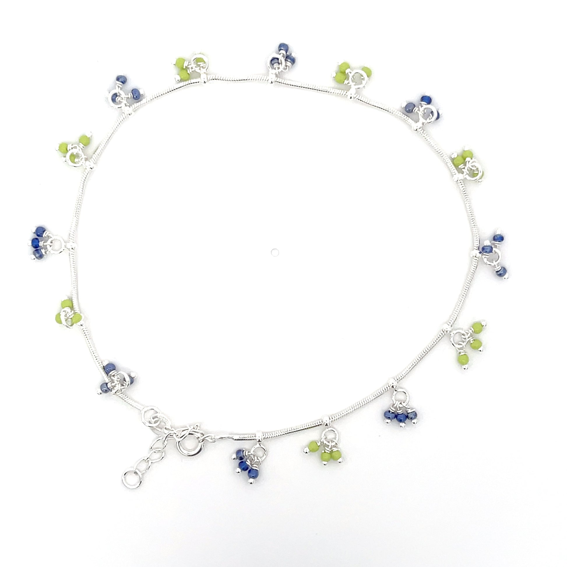 925er Silber Blumiges Fußkettchen mit bunten Perlen