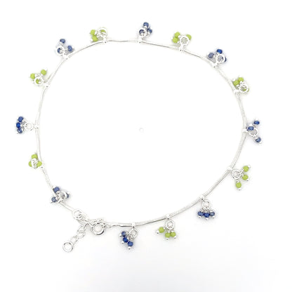 925er Silber Blumiges Fußkettchen mit bunten Perlen