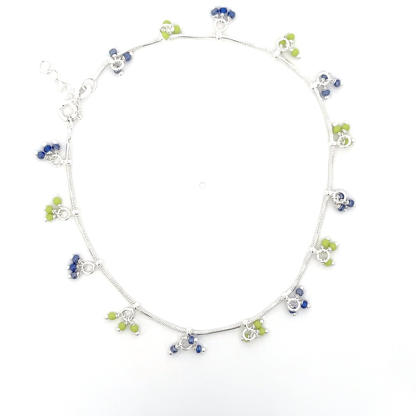 925er Silber Blumiges Fußkettchen mit bunten Perlen