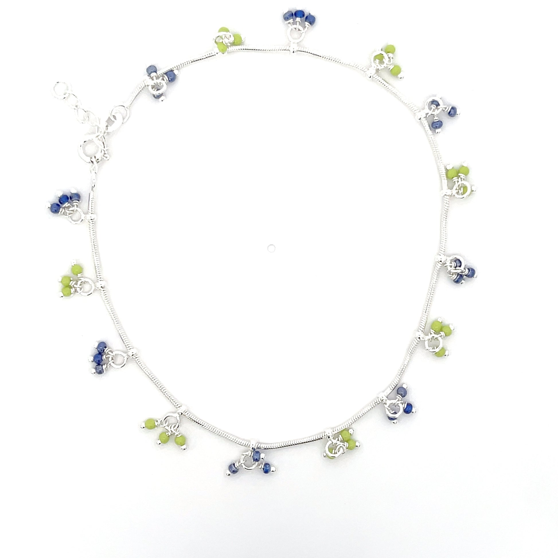925er Silber Blumiges Fußkettchen mit bunten Perlen