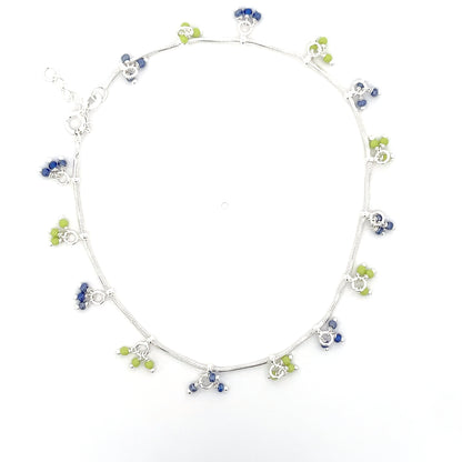 925er Silber Blumiges Fußkettchen mit bunten Perlen