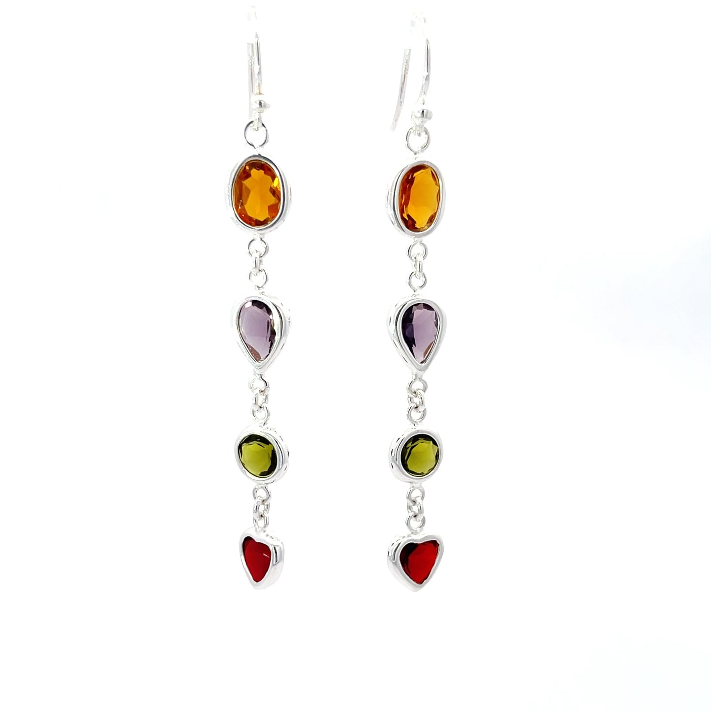 925 Silver Multicolor Gemstone-Inspired Long Drop Earrings