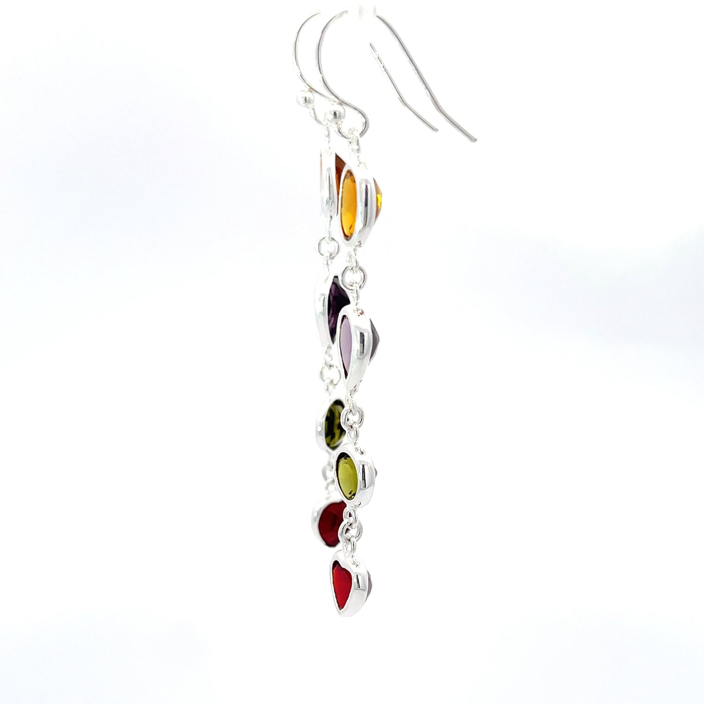 925 Silver Multicolor Gemstone-Inspired Long Drop Earrings