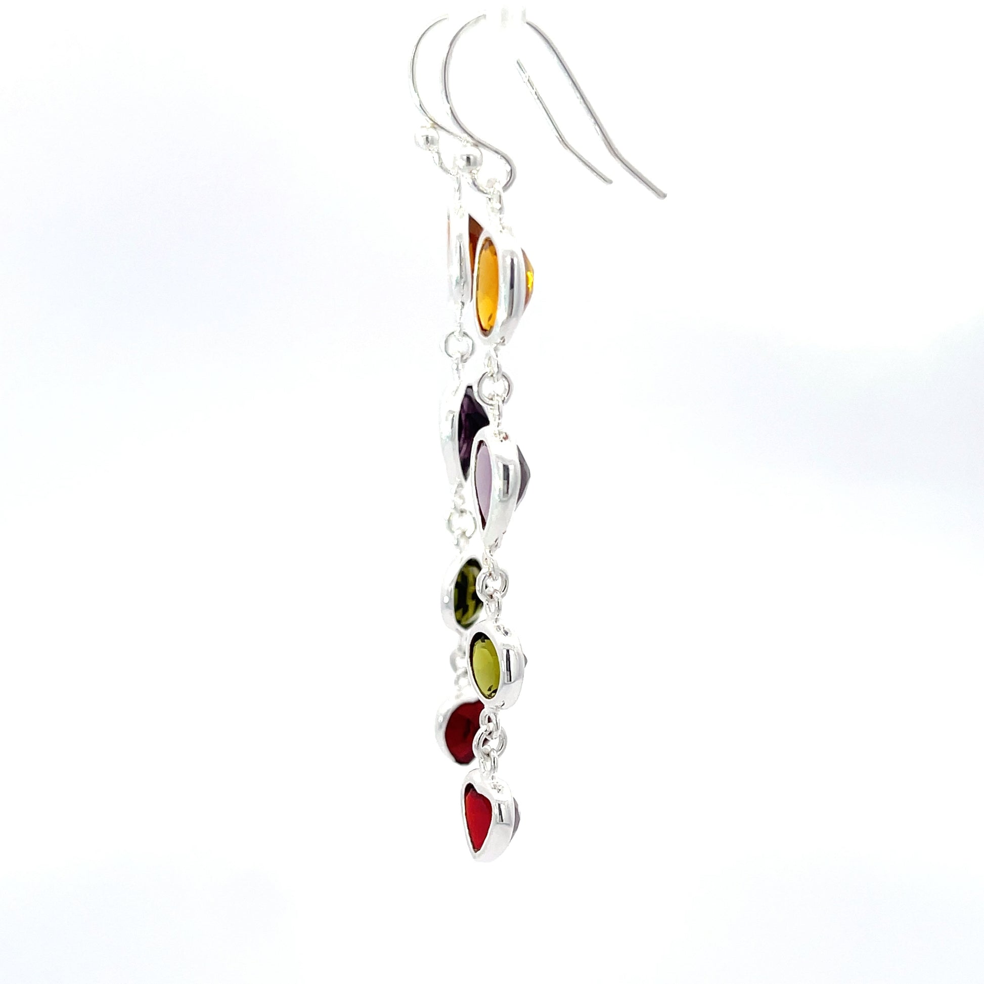 925 Silver Multicolor Gemstone-Inspired Long Drop Earrings
