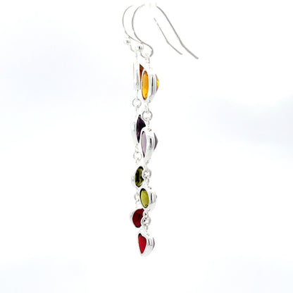 925 Silver Multicolor Gemstone-Inspired Long Drop Earrings