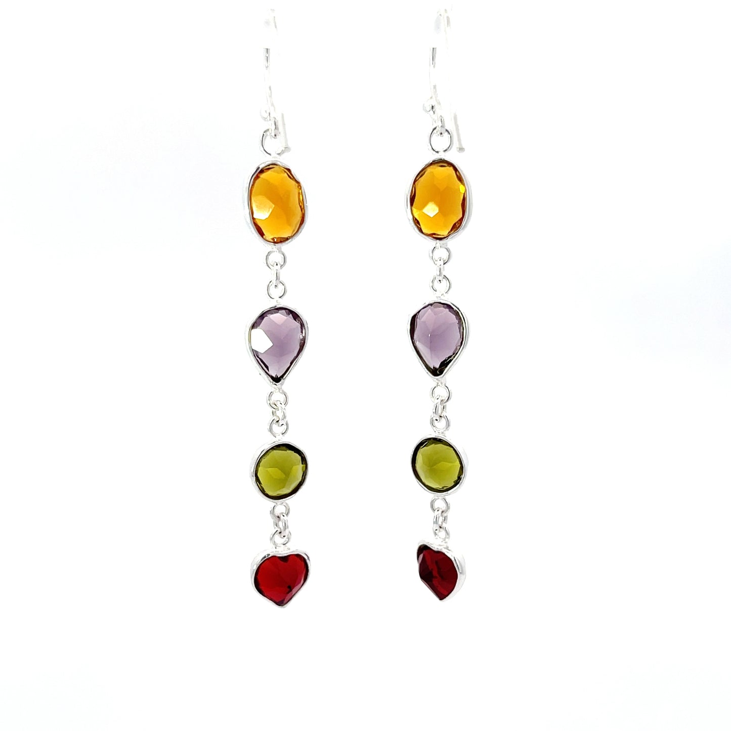 925 Silver Multicolor Gemstone-Inspired Long Drop Earrings