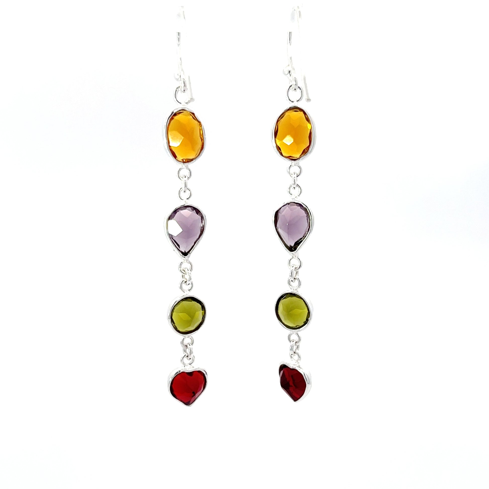 925 Silver Multicolor Gemstone-Inspired Long Drop Earrings