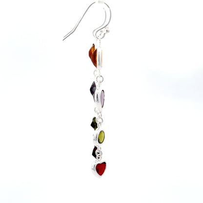 925 Silver Multicolor Gemstone-Inspired Long Drop Earrings