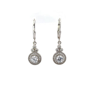925 Silver Halo Drop Earrings with Clear Zircon
