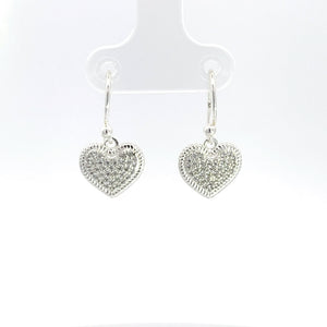 925 Silver Pavé Heart Drop Earrings