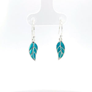 925 Silver Blue Enamel Leaf Drop Earrings