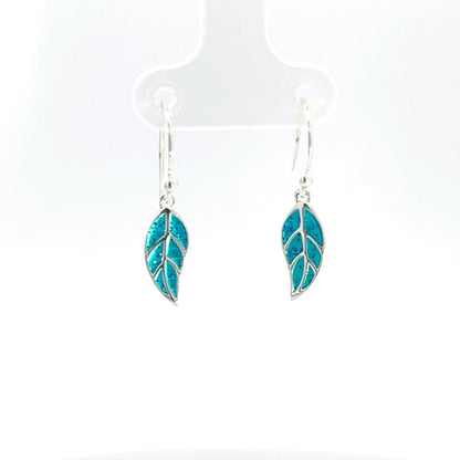 925 Silver Blue Enamel Leaf Drop Earrings