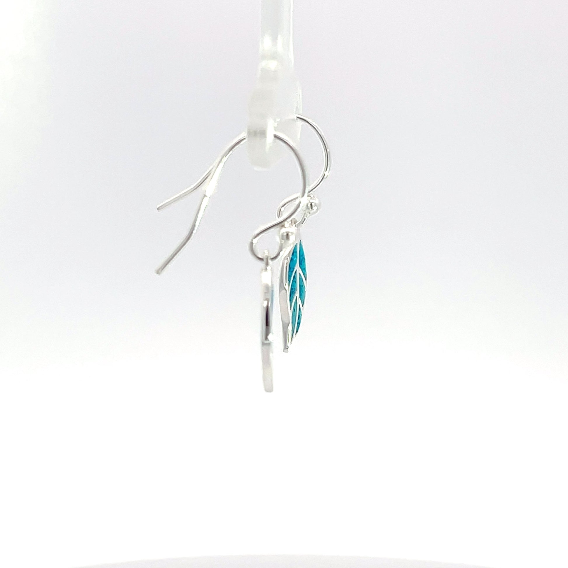 925 Silver Blue Enamel Leaf Drop Earrings