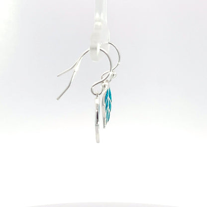 925 Silver Blue Enamel Leaf Drop Earrings