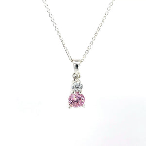 925er Silber Anhänger mit rosa und klarem Zirkonia und Kette