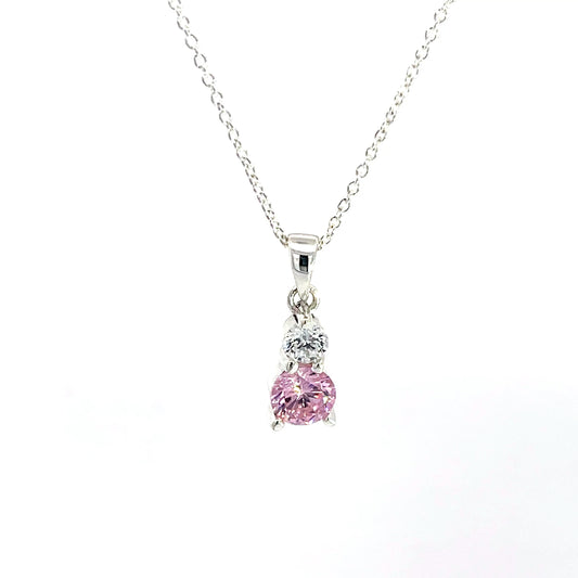 925 Silver Pink & Clear Zircon Pendant with Chain