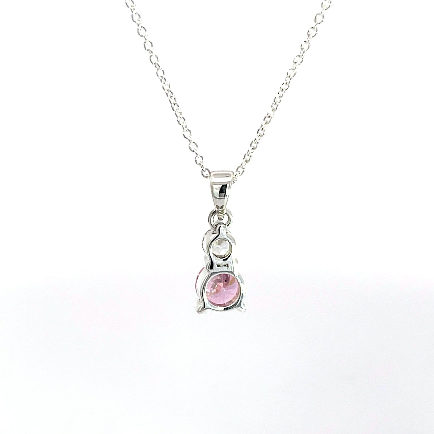 925 Silver Pink & Clear Zircon Pendant with Chain