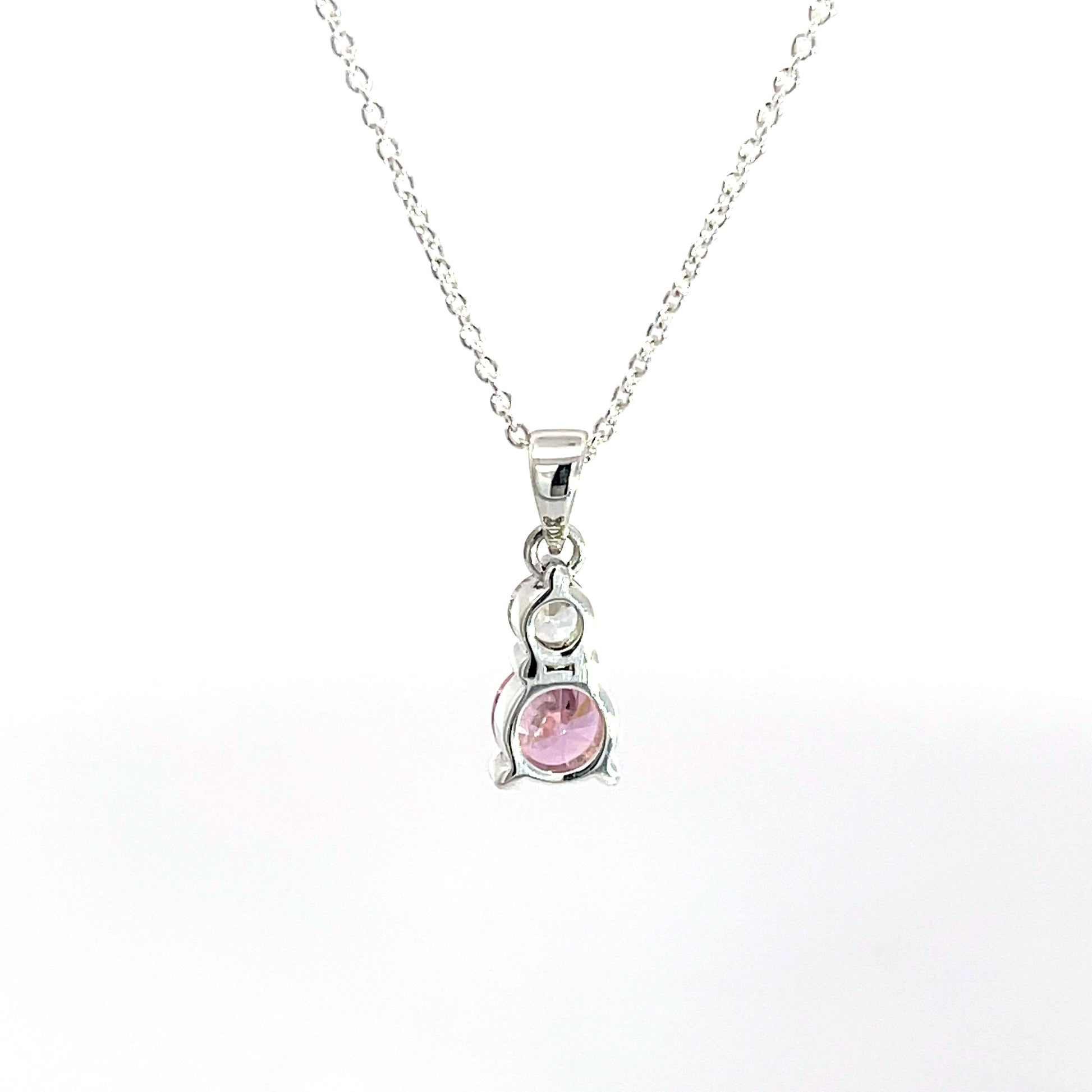 925 Silver Pink & Clear Zircon Pendant with Chain