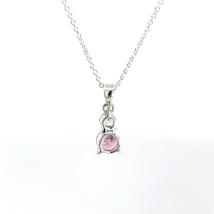 925 Silver Pink & Clear Zircon Pendant with Chain