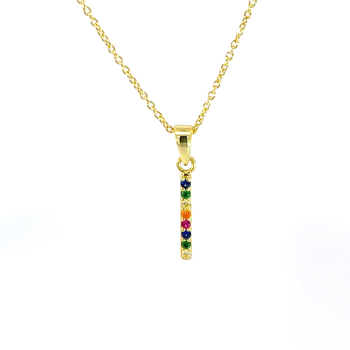 925 Silver Gold-Plated Rainbow Bar Pendant with Chain