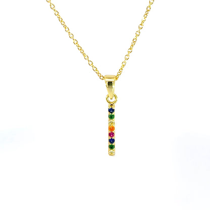 925 Silver Gold-Plated Rainbow Bar Pendant with Chain