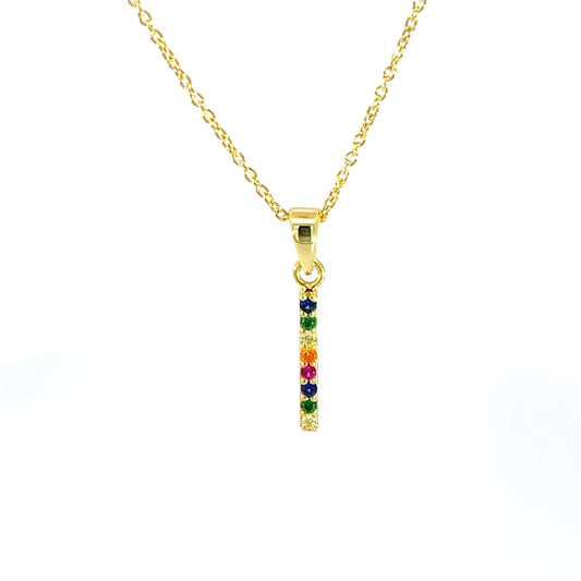 925 Silver Gold-Plated Rainbow Bar Pendant with Chain