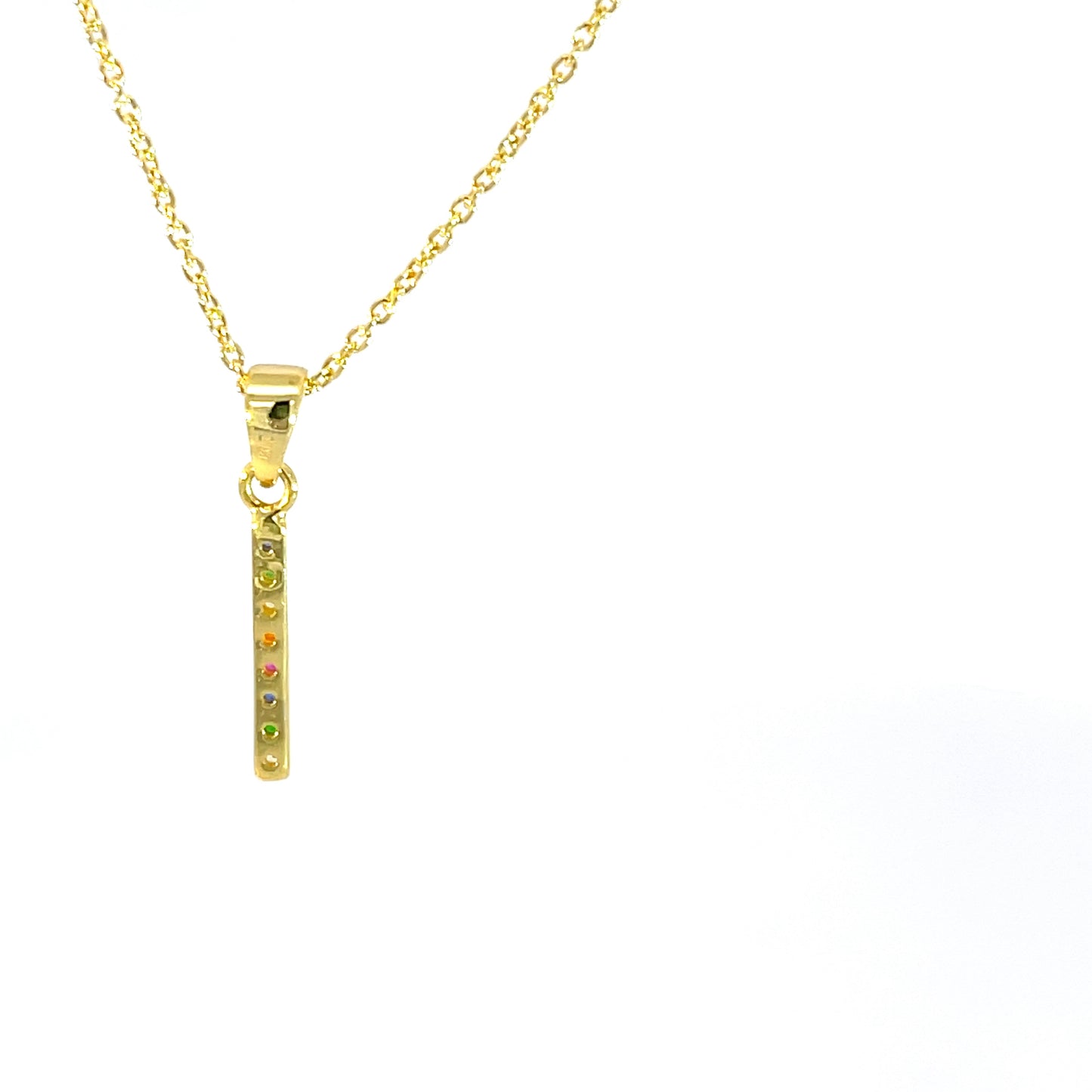 925 Silver Gold-Plated Rainbow Bar Pendant with Chain
