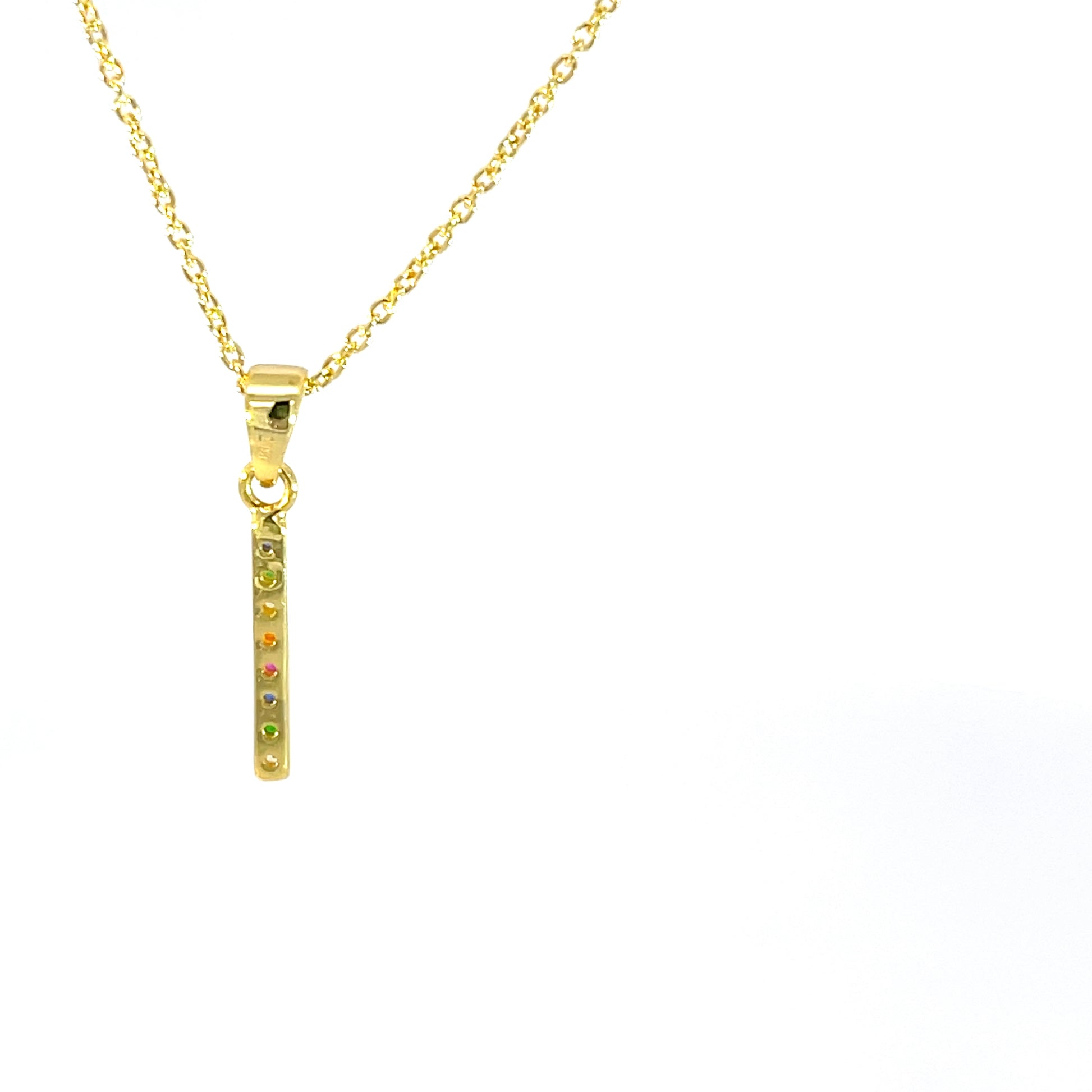 925 Silver Gold-Plated Rainbow Bar Pendant with Chain
